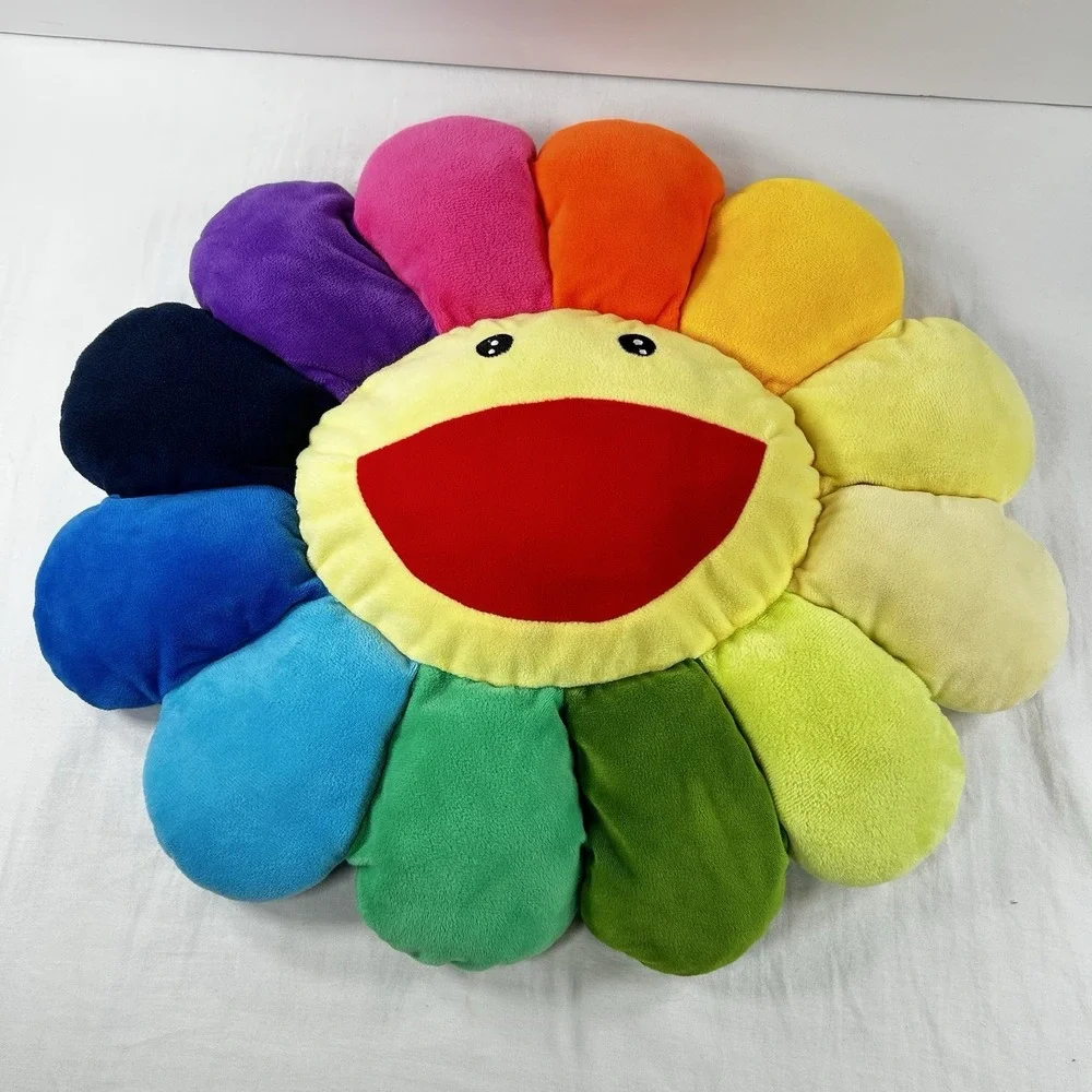 Rainbow Flower Plush Pillow Colorful Smiley Face Sunflower Cushion Aesthetic